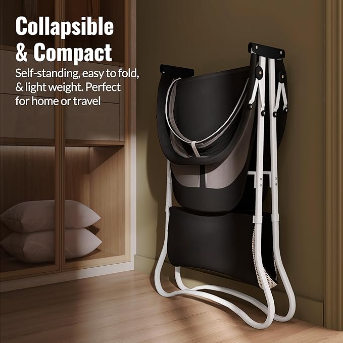 Dream On Me Karley Bassinet in Black, Lightweight Portable Baby Bassinet, Quick Fold and Easy to Carry, Adjustable Double Canopy, Indoor and Outdoor Bassinet with Large Storage Basket.
