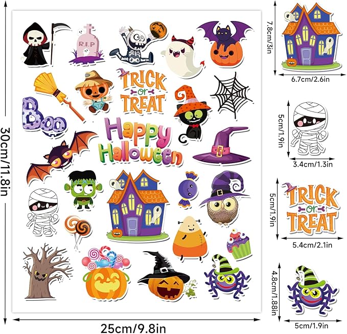 MARFOREVER 50 PCS Halloween Gel Window Clings Stickers Reusable Pumpkins Ghosts Bats Window Thick Gel Clings Decals for Kids Classroom Nursery Home Party Supplies Windows Glass Decorations