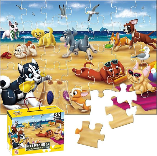 Jumbo Floor Puzzle for Kids Puppies Jigsaw Puzzles 35-Piece Ages 3-5，Preschool Learning Development Toys Large Floor Puzzle for Toddlers&Kids Ages 4-8 Years Old, Best Gift for Boys and Girls