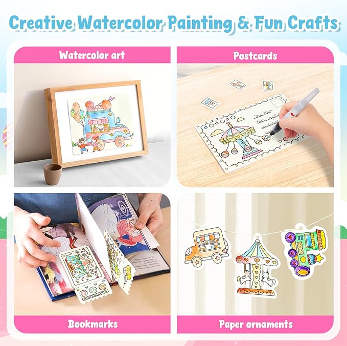 JoyCat Paint with Water Coloring Books for Toddlers, Watercolor Painting Sets for Kids Ages 3-5 4-8, Arts and Crafts Drawing Activities Toy Birthday Gift for Boys Girls (Funfair)