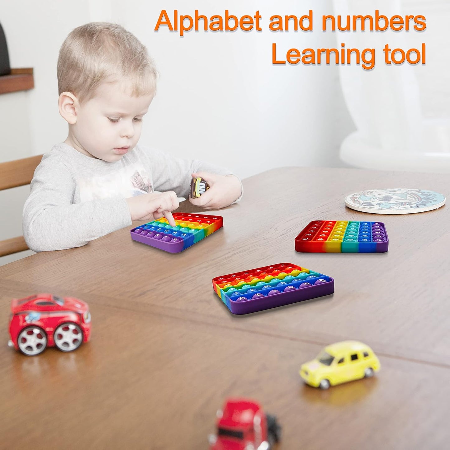 Alphabet Pop Fidget Toy Letters ABC Numbers Learning and Educational Toys Square Sensory Toys Popper Games Gifts for Kids ADHD Autism 4 Packs Double Side(2 Alphabet Numbers and 2 Uppercase Lowercase)