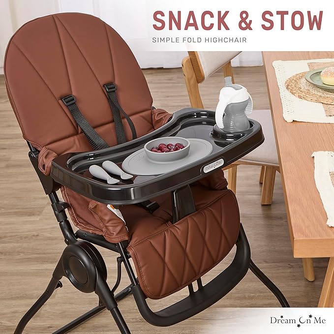 Dream On Me Snack and Stow Highchair | Adjustable Feeding Chair with Removable Tray, Lightweight, Foldable Design, Easy to Clean, Perfect for Toddlers & Infants