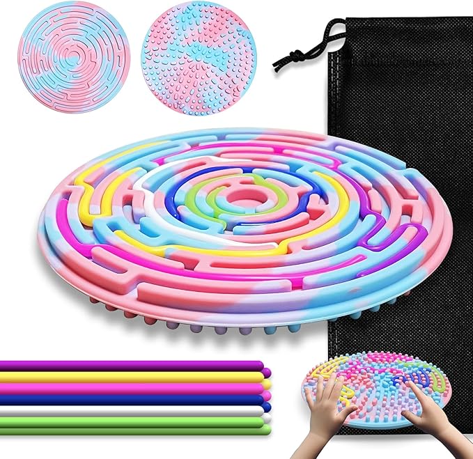 Sensory Activity Board for Kids 3 & Adults - Silicone Fidget Toys with 12 Strings ADHD Autism Anxiety Relief, Portable Travel Bag Included