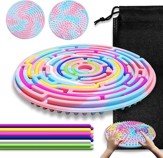 Sensory Activity Board for Kids 3 & Adults - Silicone Fidget Toys with 12 Strings ADHD Autism Anxiety Relief, Portable Travel Bag Included
