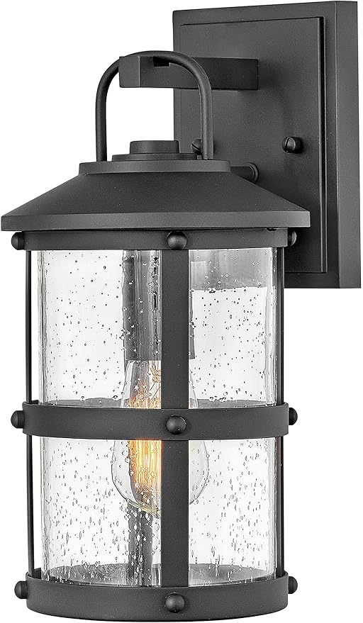 Hinkley Lakehouse 2680BK Small Outdoor Wall Lantern - Coastal Style, Nautical Touches, Clear Seedy Glass - Black