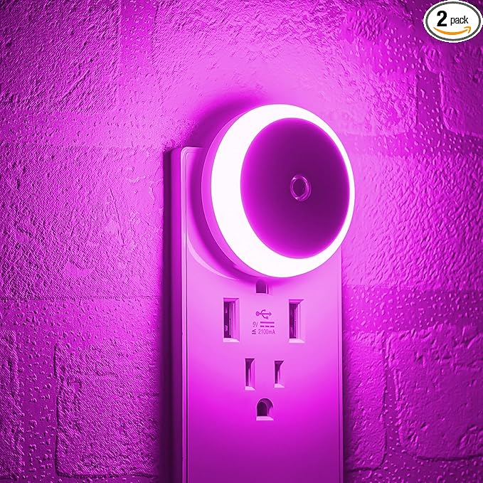 myCozyLite Pink Light Night Light Plug in, Home Decor, Dusk to Dawn Sensor, 2 Pack Nightlights Plug into Wall, Ambient Lighting for Kids Room, Bedroom, Bathroom, Kitchen, Baby Nursery