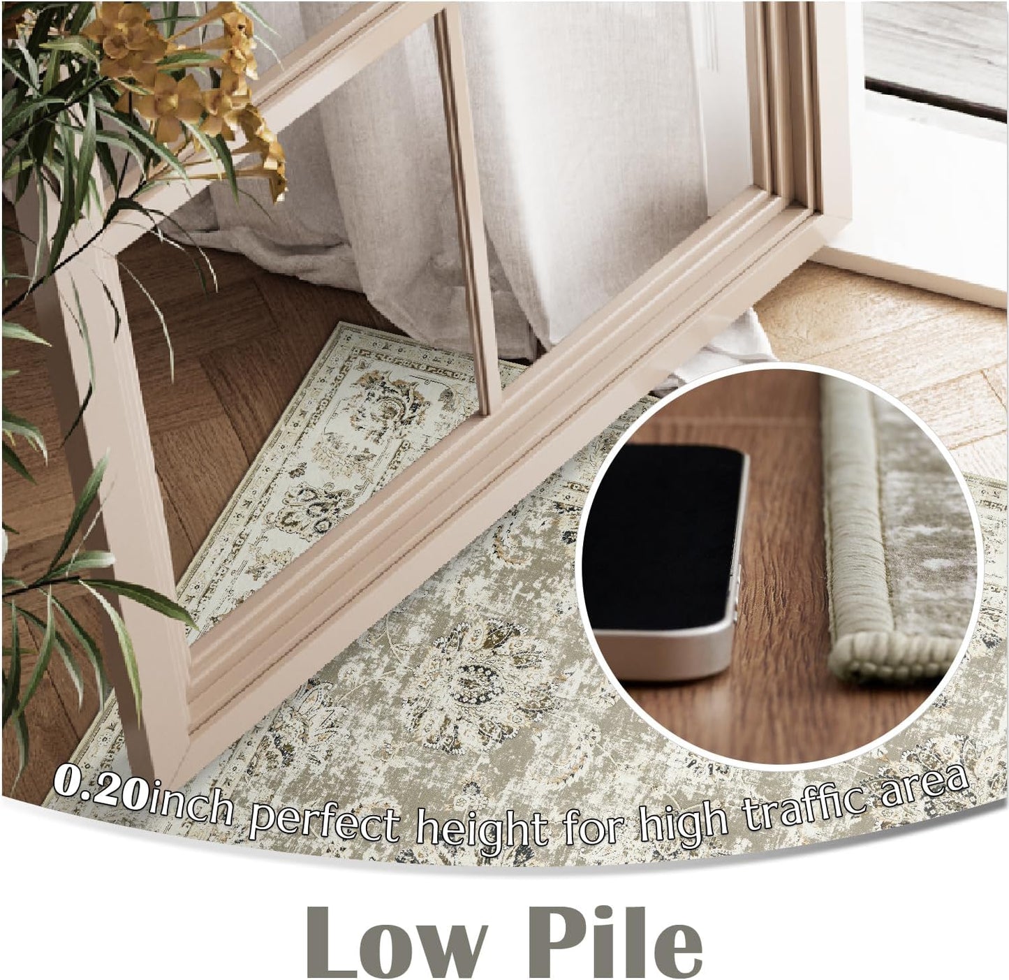 jinchan Hallway Runner Rug 3x10 Washable Runner - Vintage Floral Non Slip Low-Pile Soft Thin Faux Wool Kitchen Rug Distressed Carpet for Farmhouse Bedroom Laundry Room(3x10ft,Taupe)