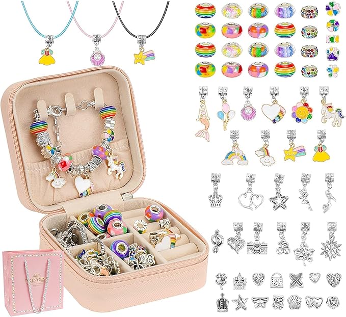 Hysagtek Jewellery Making Kit - Bracelet Making Kit 66 Pcs DIY Girls Charm Bracelet Making Bracelets for Girls Beads Necklace kit Jewelry Making Charm Pendants Craft with Box