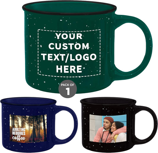 DISCOUNT PROMOS Custom Ceramic Campfire Coffee Mugs 13 oz. Set of 1, Personalized Bulk Pack - Perfect for Tea, Espresso, Cappuccino, Hot Cocoa - Green