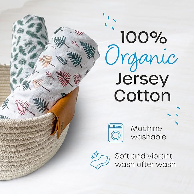 Quiggly Travel Crib Sheets for Guava Lotus, 2 Pack Organic Cotton Jersey Knit, Vibrant Forrest & Tree Patterns - Fits Travel Crib Mattresses for Boys & Girls