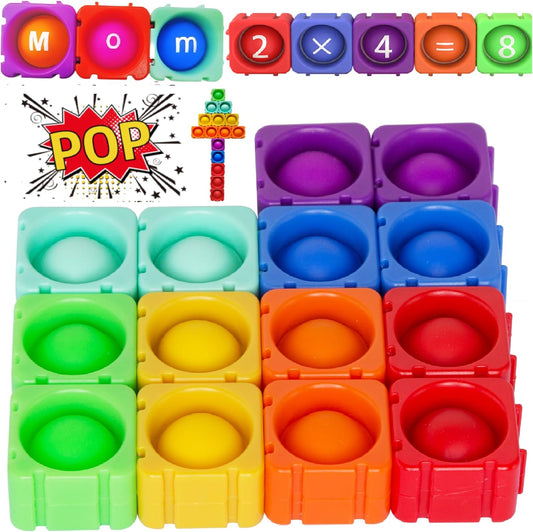 JeewLet-POP MultiSensory Pop-CVC-Fidget-Classroom-Toys。Funny Reading&Phonics Interactive Tools。Giant Rainbow Silicone Bubble&Loud Crisp Sound&DIY-Pops-Its-Fidget-Toys-Building-Blocks-Game