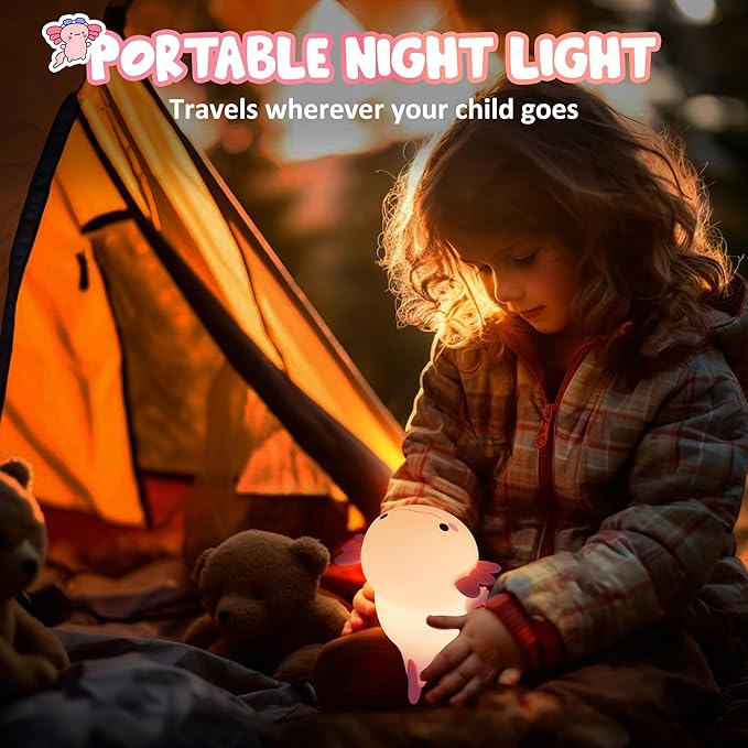 Lampeez Axolotl Gifts, Cute Axolotl Night Light, Soft Silicone Lamp Nursery Nightlight LED Touch Light, Bedroom Decor as Xmas Birthday Gift for Boys Girls