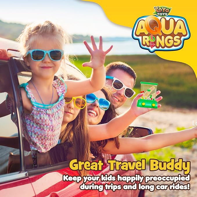 YoYa Toys Aqua Rings Handheld Water Game - Set of 2 - Water Ring Toss and Basketball Hoop Toy - Gift for Ages 3 4 5 6 7 8 9 - Nostalgic 80's 90's Retro Mini Games - Fun Car Road Trip Travel Activities