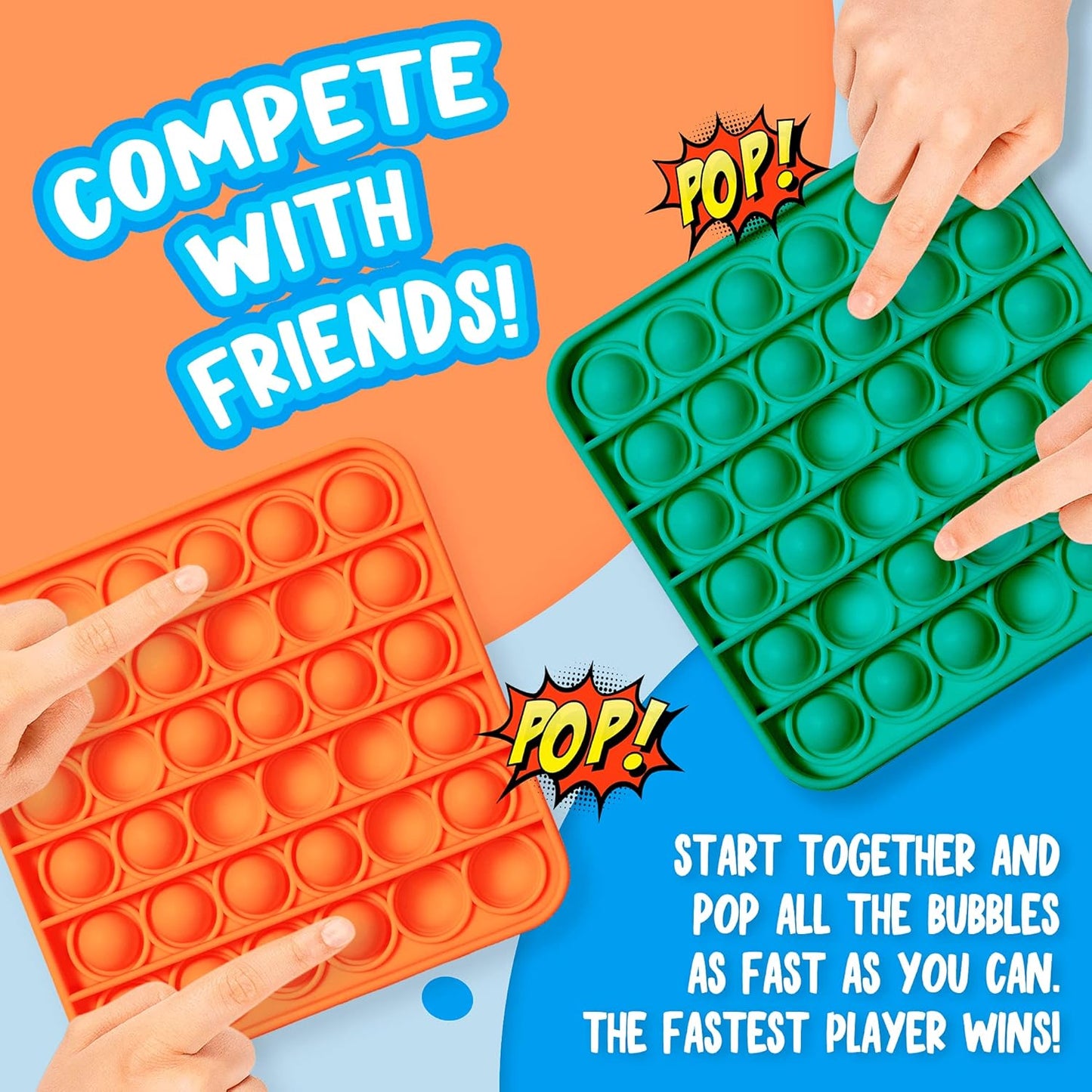 Push Pop Bubble Fidget Sensory Toy, 4-Pack Push Pop Fidget Toy, Square, Purple, Orange, Mint Green, Yellow, Party Favors