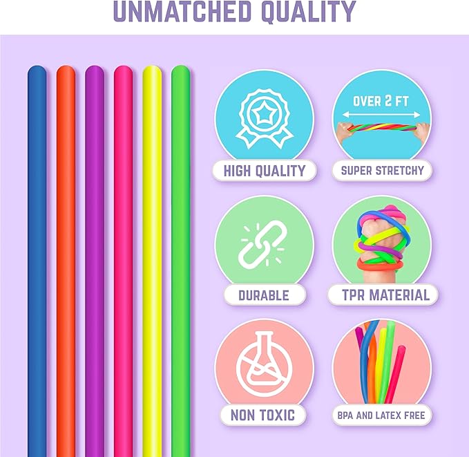 BUNMO Sensory Toys Stretchy Strings for Toddlers 3+ - Stimulating & Addictive Fidget Toys for Kids - Hours of Fun for Kids - Non-Mouthable Toy 3+ - Smooth 6 Pack