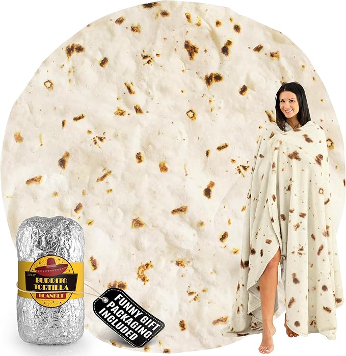 Zulay Giant Double Sided Tortilla Blanket with Tinfoil Packaging - Novelty Blanket for Adults & Kids - Soft Flannel Round Tortilla Blanket for Indoors, Outdoors, Travel, Home, 285 GSM - 71 Inches