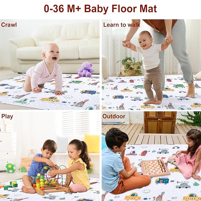 Washable Baby Play Mat for Babies 63x43” Portable, Foldable Toddler Playpen Non-Slip Baby Tummy Time Mat, Soft Floor Play for Infants Extra Large Crawling Mats Car