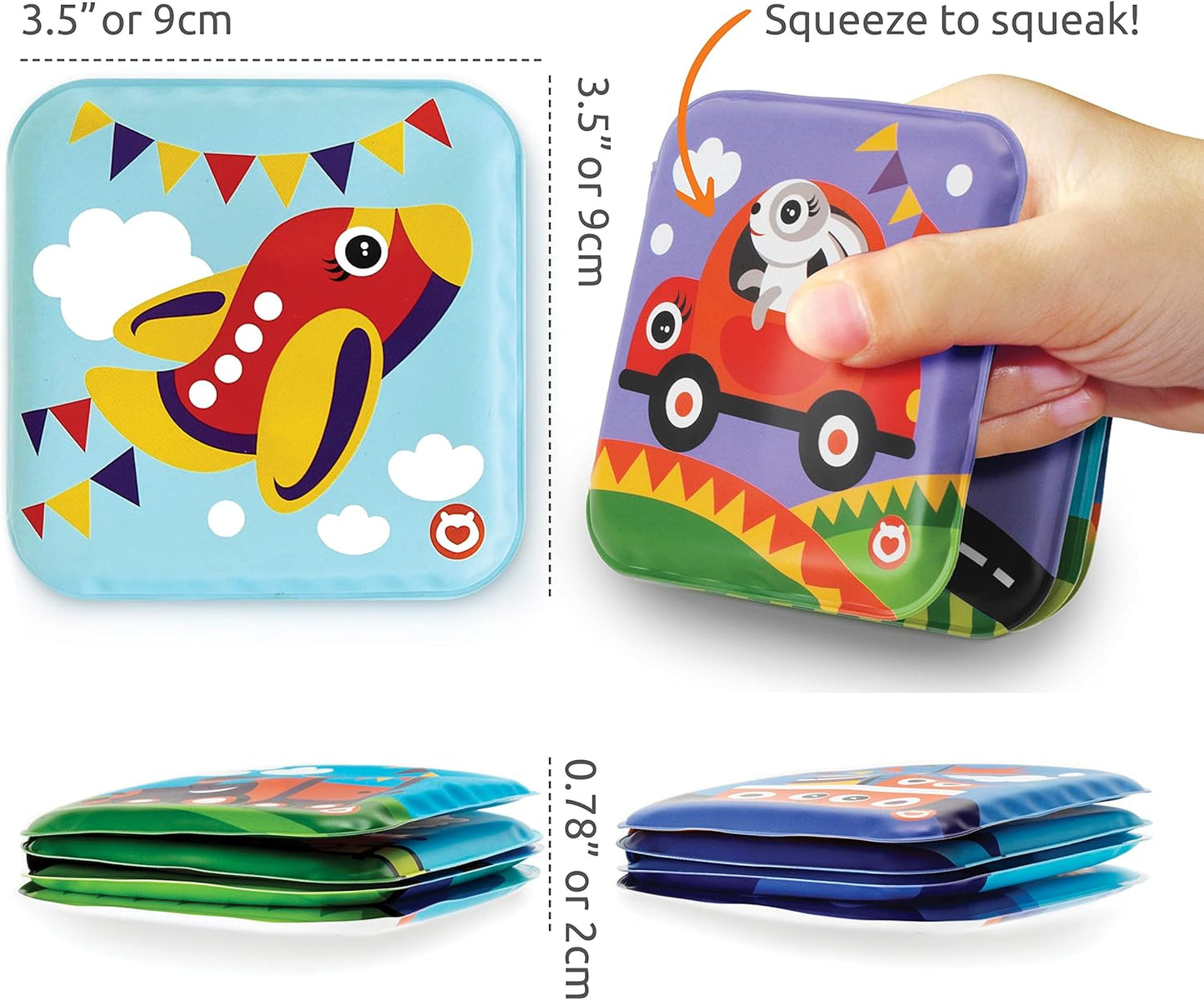 Floating Baby Bath Books - Transport Themed Bath Books for Babies, Infants - Waterproof, Mold-Free Bath Toys for Learning & Early Education