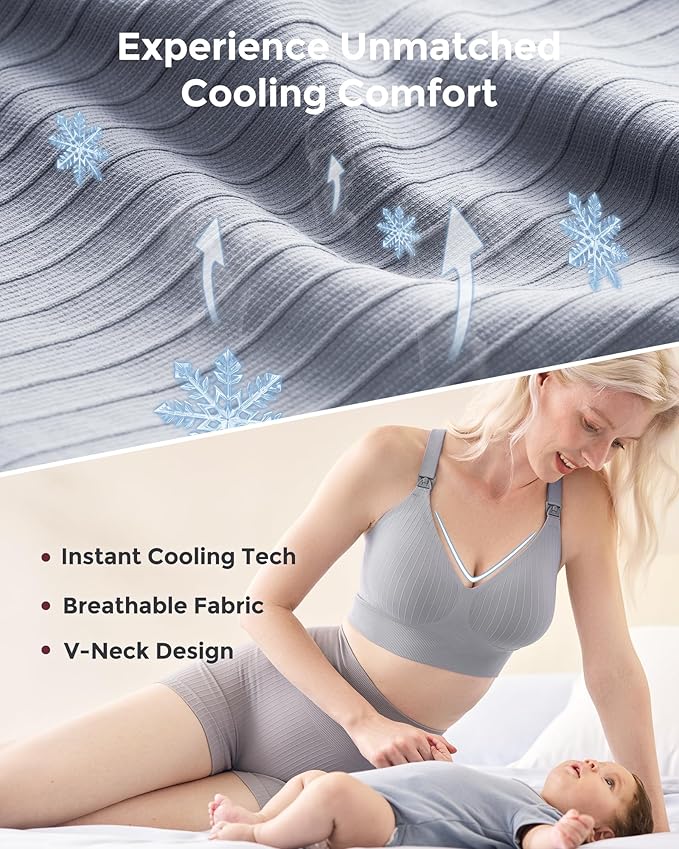 Momcozy Nursing Bras for Breastfeeding, Ribbed Maternity Bra with Racerback, Soft Stretchy Nursing Sports Bra for Yoga