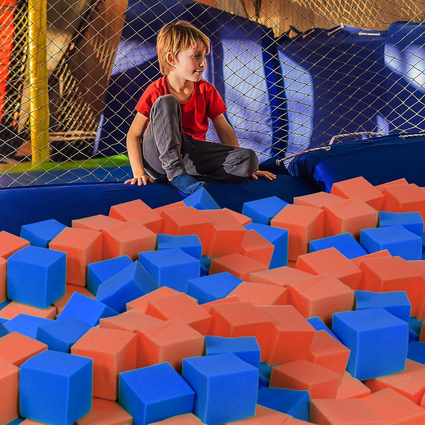 Foam Pit Cubes, 24 PCS 5 Inches Gymnastics Foam Blocks Trampoline Blocks, Multi-Sport Protective Padding for Freerunning, Trampoline, Parkour, Skate Parks & BMX - Dark Blue & Orange