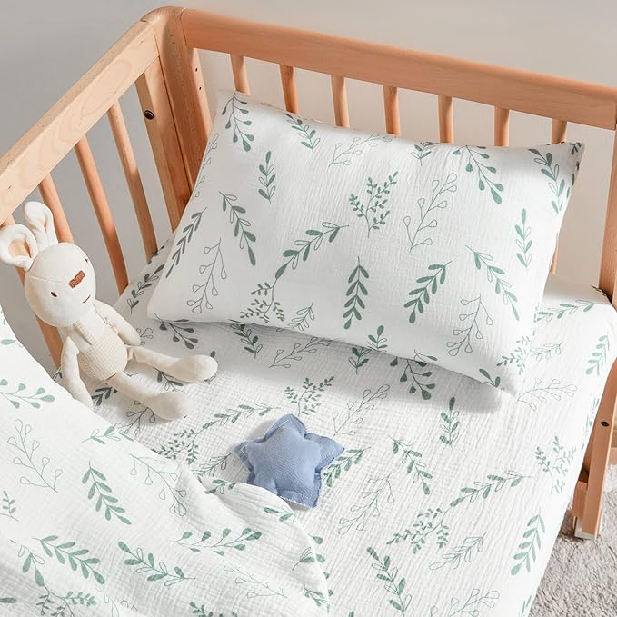 JELLYMONI 2 Pack Muslin Toddler Pillowcase for 13x18 Pillow, 100% Cotton Baby Pillow Case Cover for Bed, Toddler Cot and Travel, Soft & Breathable Baby Kids Envelope Pillowcase, No Pillow