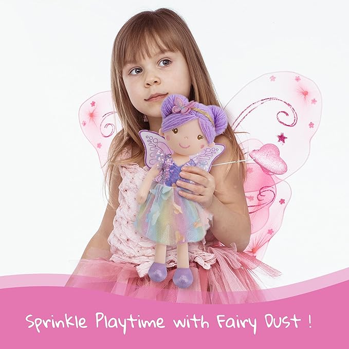 June Garden 15" Lunabelle The Fluttering Blossom Fairy Doll – Soft Plush Fairy Toy with Multicolor Butterfly Skirt – Enchanted Garden Collection