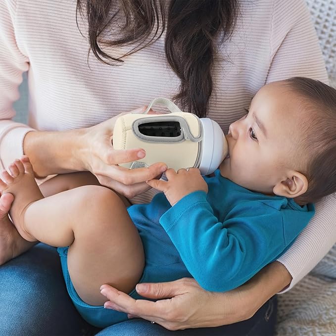 Beautyflier Glass Baby Bottle Sleeve Covers for 9oz Nature Baby Bottles with Dual Handle, 3.8mm Thicken Heat and Cold Retention Baby Bottle Sleeve (Orange+Beige)