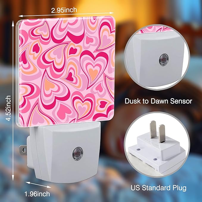 Love Heart Night Light Plug into Wall with Dusk to Dawn Light Sensors Valentine's Day Night Light LED Lamp for Bedroom Hallway Home Wall Decor Nightlight for Girls Boys Men Women