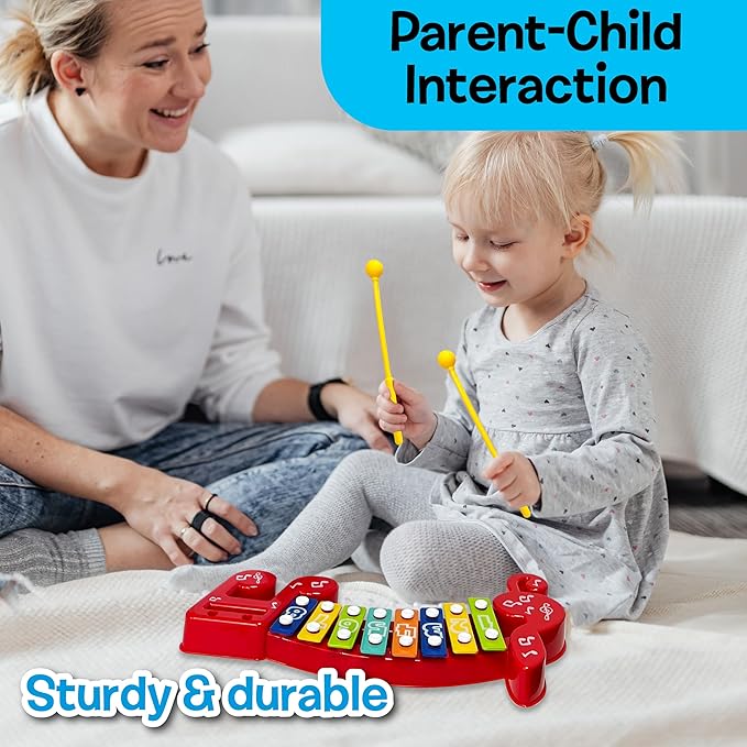 Small World Toys Xylophone for Kids: 8 Key Colorful Xylophones for Toddlers Age 2+, Kids Musical Instrument Montessori Toys, Xylophone Toy 8 Notes with 2 Sticks, Great Gift for Boys Girls