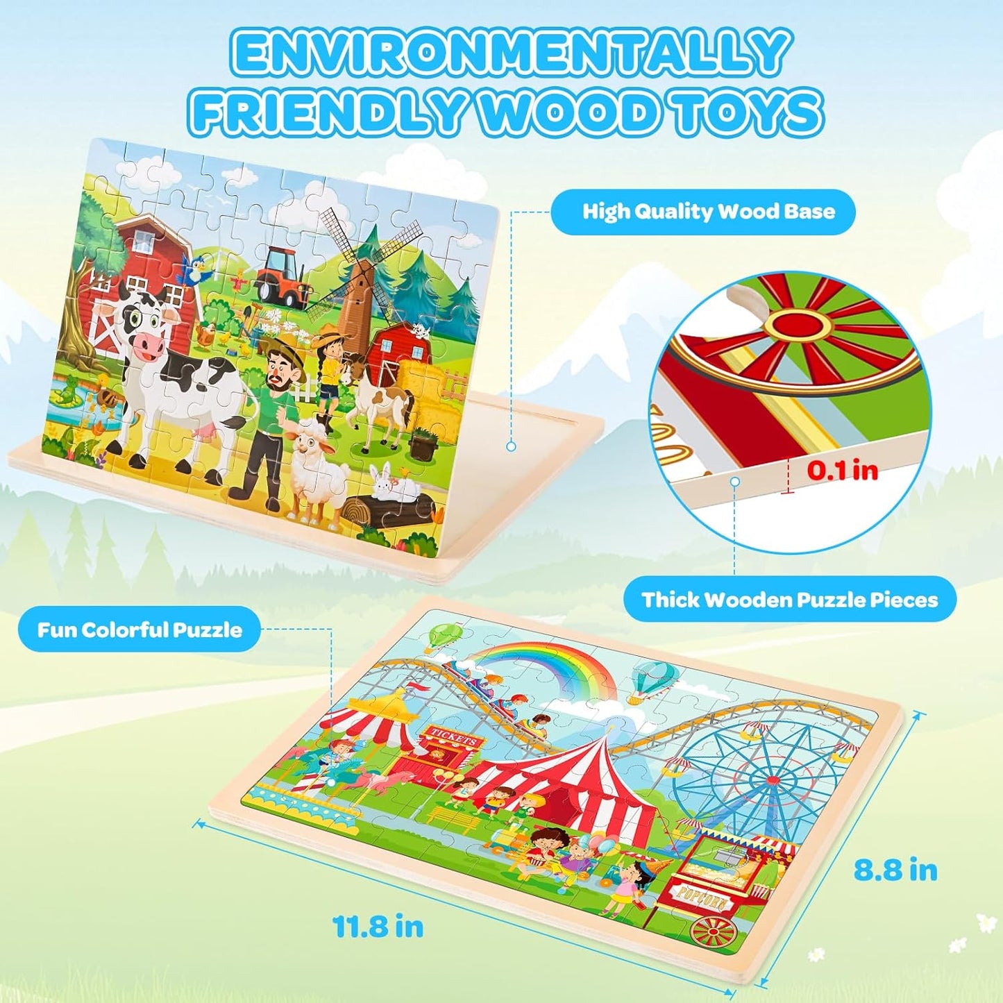 6 Packs Wooden Puzzles for Kids Ages 4-6, 60 Piece Wood Dinosaur Animals Jigsaw Puzzles for Toddlers Ages 3-5, Preschool Educational Learning Toys Gifts for 2 3 4 5 6 7 8 Boys Girls