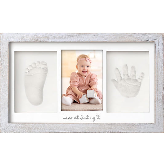 Baby Hand and Footprint Kit - Clay Handprint Keepsake Frame, Newborn Nursery Picture Frame, Personalized New Mom Gifts for Baby Shower & Registry (Vintage Gray)
