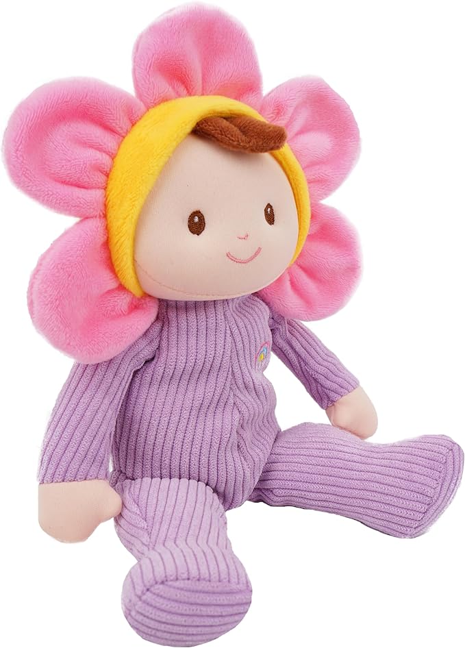 June Garden My First Doll Florie Blossom – 10" Soft Plush Doll – Baby Safe Infant Cuddle Toy – Newborn Purple Corduroy – 0+ Months