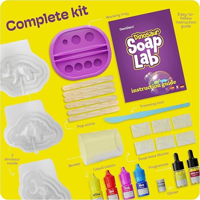 Dan&Darci Dino Soap Making Kit for Kids, Dinosaur Science Toys Kits, Gifts for Kid All Ages, DIY Activities Craft - Art Crafts Gift Set for Boys and Girls Age 3 4 5 6 7 8 12 Year Old Boy
