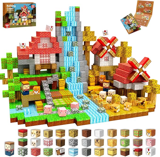 150 PCS Magnetic Blocks - Farm Animals Magnetic Building Blocks Cubes & Magnet Toys, Stacking Magnets, STEM Toys for School Acitivities, Ideal Christmas Birthday Gifts for Boys Age 3+ Years Old