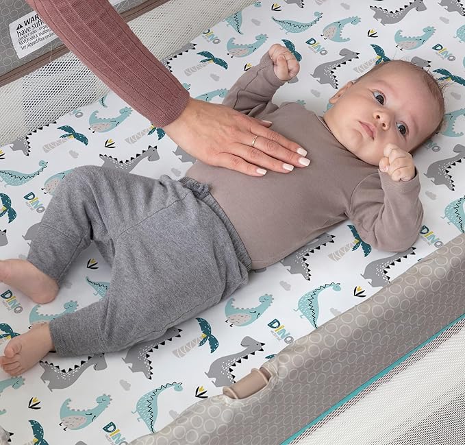 Pack n Play Sheets, BROLEX 2 Pack Mini Crib Sheets,Stretchy Portable Fitted Playard Sheet Set, Convertible Playard Mattress Cover,Ultra Soft Breathable Material,Dinosaur Lion