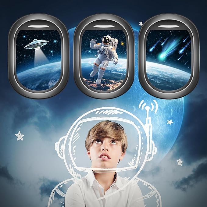 Glow in The Dark 3D Space Wall Decals, Set of 3 Galaxy Window Stickers for Wall, Space Themed Room Decor for Kids Boys (Blue)