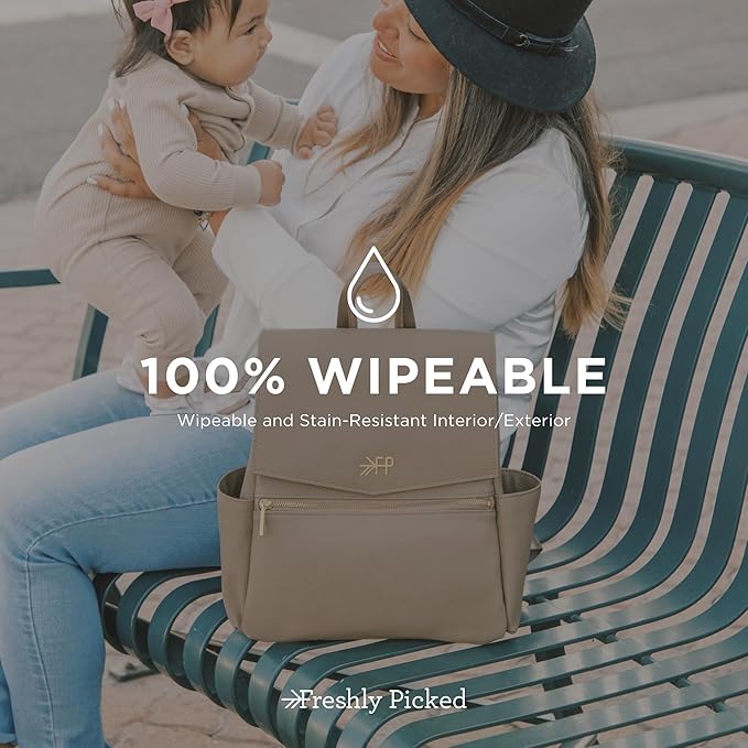 Freshly Picked Mini Classic Diaper Bag Backpack, Vegan Leather Baby Diaper Bag, Backpack Diaper Bag for Women (Aspen)