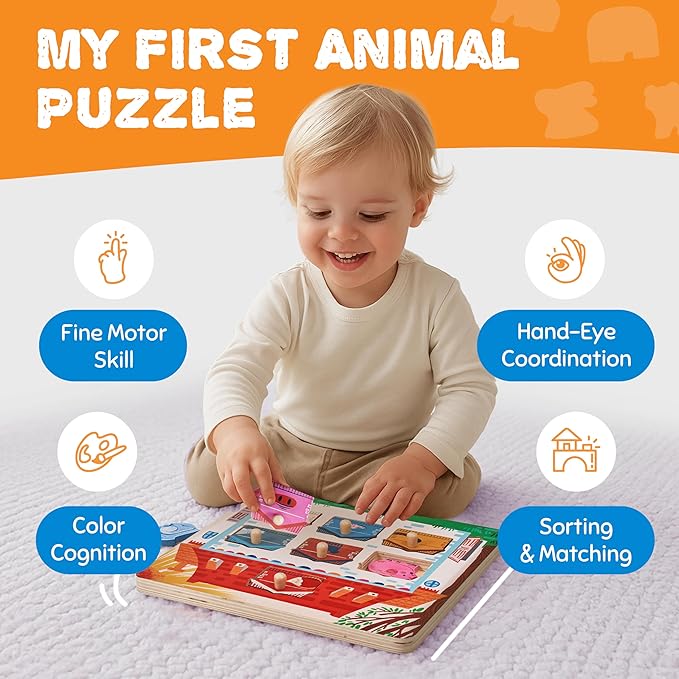 JoyCat Wooden Puzzles for Toddlers 1-3, Montessori Toys for 1 2 Year Old Boy Girl Birthday, Animal Matching Animal Body, Toddlers Puzzles Aged 2-4 for Preschool Learning Activities