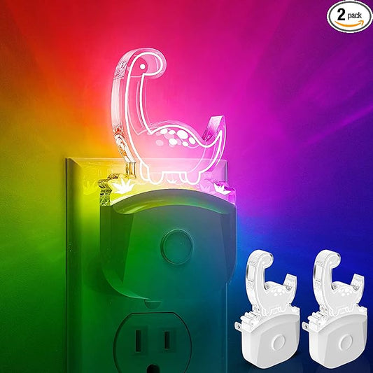 L LOHAS LED Dinosaur Night Light Plug in, Kids Night Light for Boys[2 Pack], Dusk to Dawn Sensor, 3 Lighting Modes, Color Changing Nightlights, Nursery & Bedroom Decor Gift