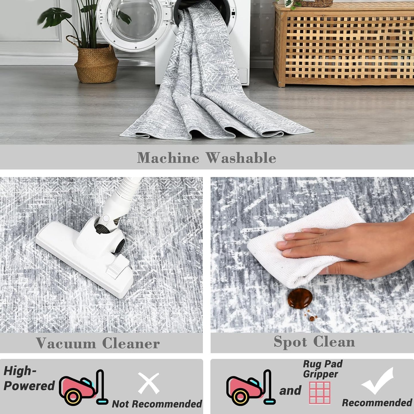 COZYLOOM 6x9 Rug Living Room Washable Modern Distressed Accent Carpet with Non-Slip Backing, Ultra-Soft Contemporary Geometric Floor Mat for Kitchen, Bedroom, Grey