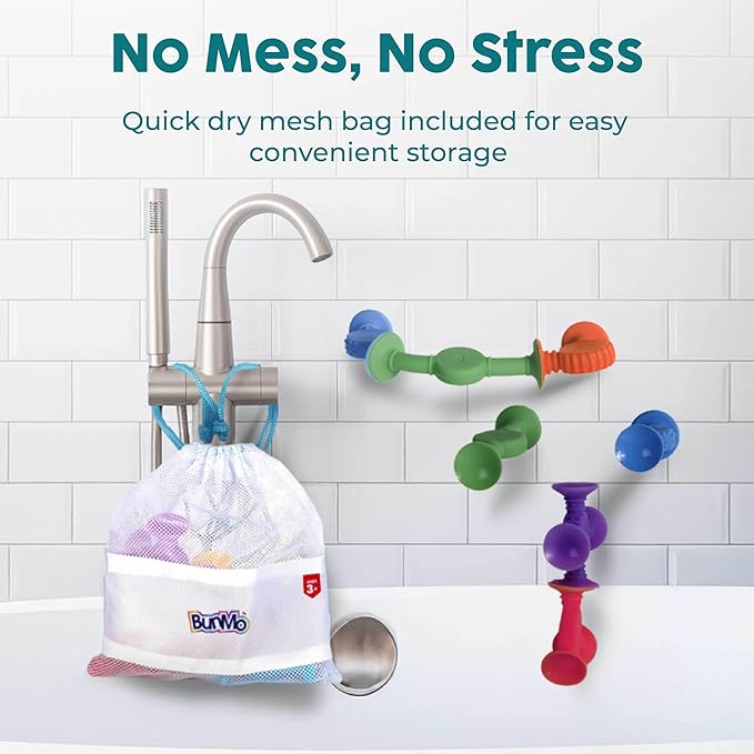 BUNMO Bath Toys Suction - Connect, Build, Create - Bath Toys - Hours of Fun & Creativity - Fine Motor Skills - Stimulating Sensory Toys - Non-Mouthable Toy 3+ - Color Changing 10 Pack