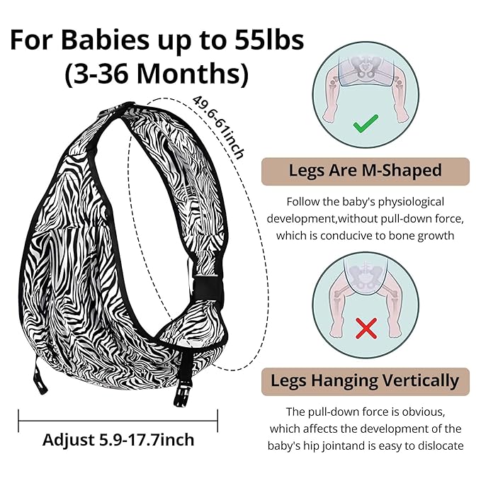 Baby Sling Carrier Toddler Carrier Boys Girls Newborn to Toddler Safety Adjustable Non-Slip Baby Half Wrapped Sling Baby -Carrying 8-35lbs(Zebra)