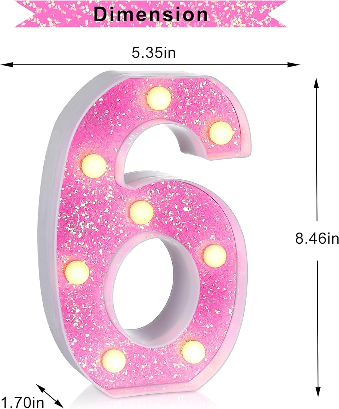 Foaky Pink Light up Letters，Pink Party Decorations,Girls Room Decor,Glitter Marquee Numbers,Alphabet Letter Sign for Night Light Birthday Party Girls Gifts, Home Bar Decoration (6)