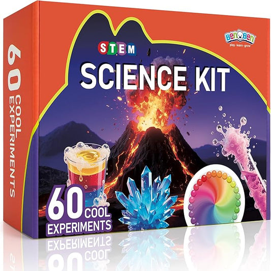 Benben Science Kits for Kids Age 6-8, 60 Experiments Educational Toy, STEM Toys for 6 7 8 Year Old Boys Girls Birthday Gift, Volcano Science Kit, Chemistry Set for Homeschooling
