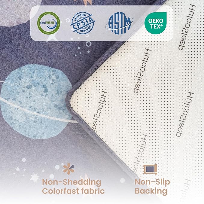 Baby Play Mat for Floor,1.3" Thick Cushioned Playpen Mat 50"x50",Extra Soft Elasti-Foam,Water Repellent Coral Velvet,Non-Slip for Crawling&Tummy Time,Infant Toddler Kids Nursery Rug(Space)