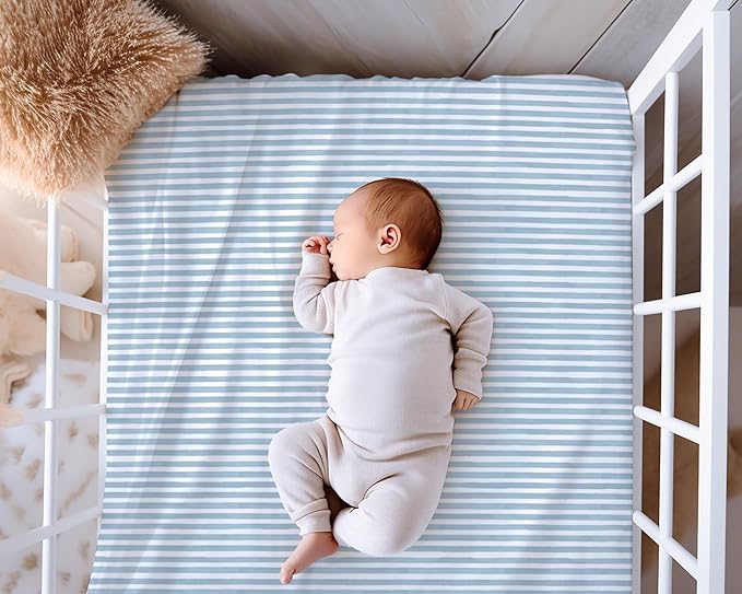 Crib Sheets Neutral - Fitted Baby Crib Sheets Bed for Girl Boy - 2 Pack Standard & Toddler Mattress - Buttery Soft Organic Cotton Blend (Airplanes in The Clouds)
