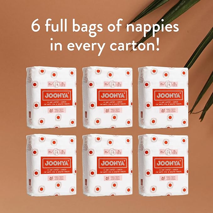 Joonya Baby Diapers, Size 5 XL (26-40 lb) - 6 Bags of 23 (138) - New Range - NonToxic, Eco-Friendly, Ultra Slim, Overnight Use - Made in Denmark