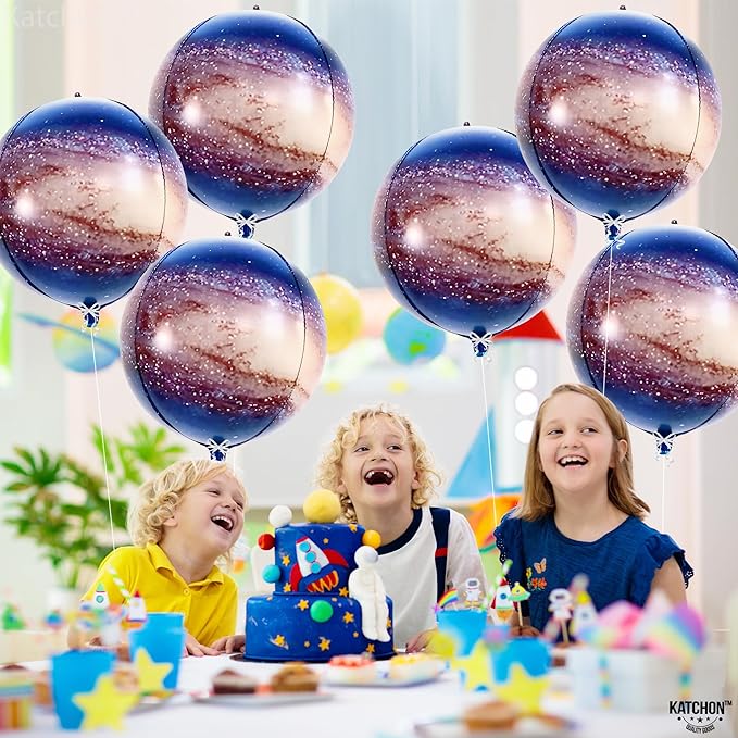 KatchOn, Big Galaxy Balloons - 22 Inch, Pack of 6, Earth Party Supplies | 360 Degree 4D Round Sphere Balloons for Space Themed Party Decorations | Planet Balloon for Outer Space Decorations