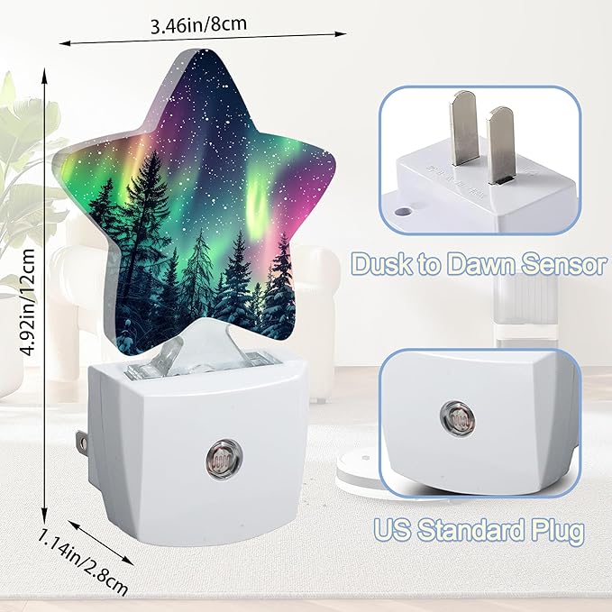 Night Light,Aurora Forest Plug into Wall with Dusk to Dawn Light Sensors,Northern Winter Aurora Warm Star Nightlights for Bedroom,Bathroom,Hallway,Kitchen Home Decor Desk Lamp