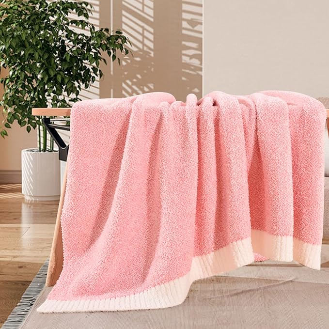 NEXHOME PRO Soft Blankets Pink Twin Size, Cozy Throw Blanket for Couch, Warm Reversible Knit Blanket for Women, Fuzzy Lightweight Throws for Sofa, Bed, Picnic, Heather Hot Pink, 60 x 80 inches